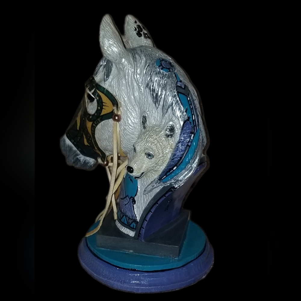 Spirit Horse Howling Wolf Bust Statue